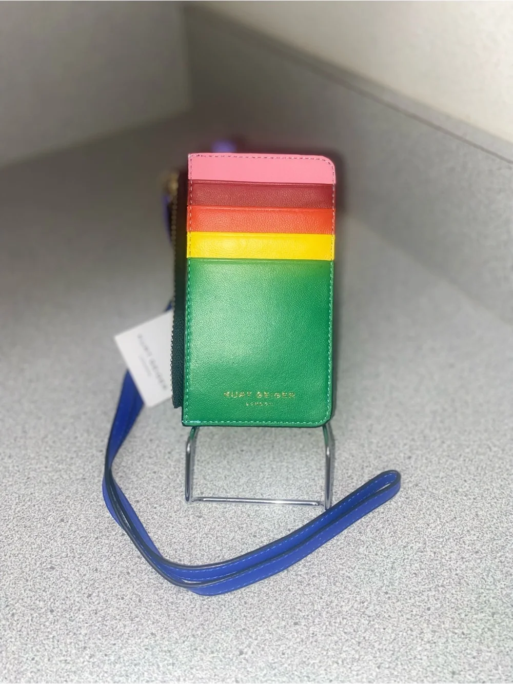 Kurt Geiger London Leather Rainbow Zip Card Holder Lanyard NWT